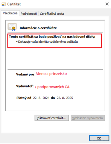 certifikát dokazuje identitu vzdialenemu pocitacu